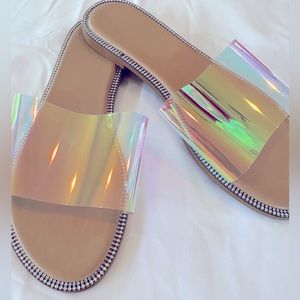 Iridescent slides NWT, size 6, magical color goes with everything